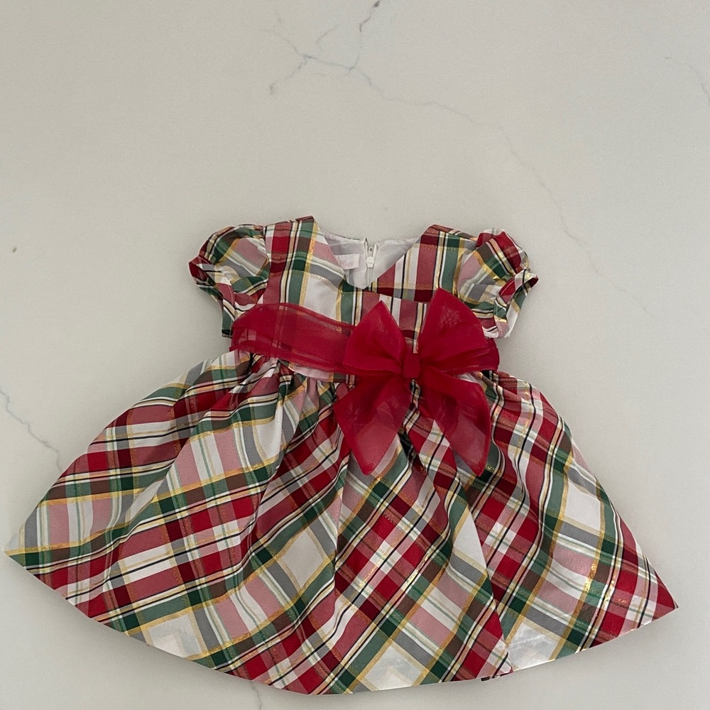 Plaid Dress with Red Bow